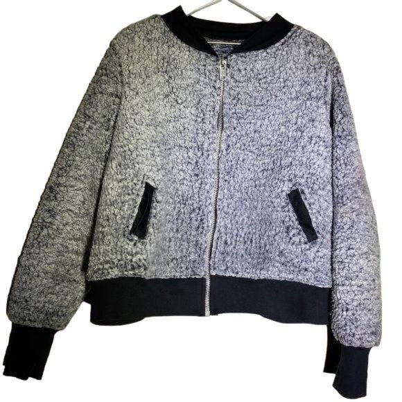 Gray Black Teddy Bomber Jacket XL Handmade - Picture 1 of 9